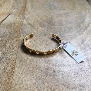 Tory Burch Gold Pierced Logo Cuff Bracelet